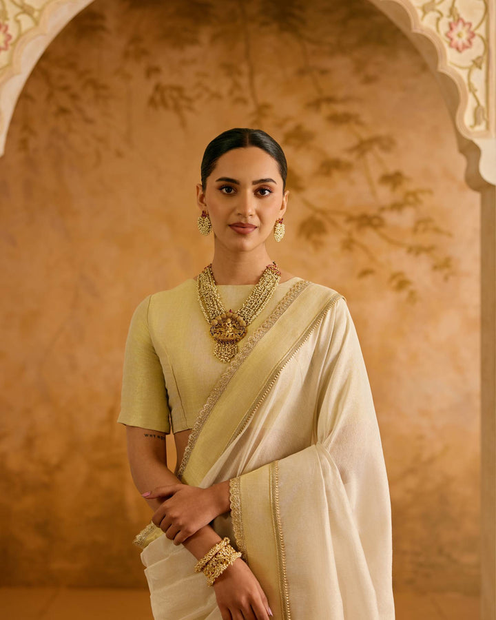 White Rose Chanderi Stripe Saree