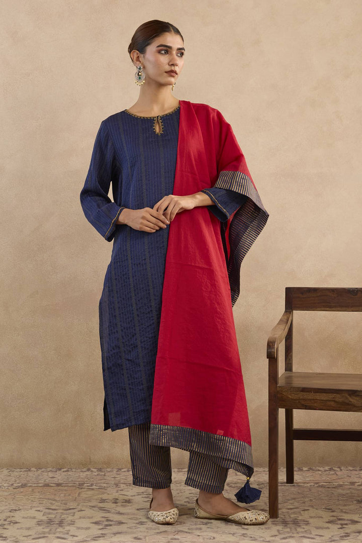 Navy Rose Chanderi Dupatta