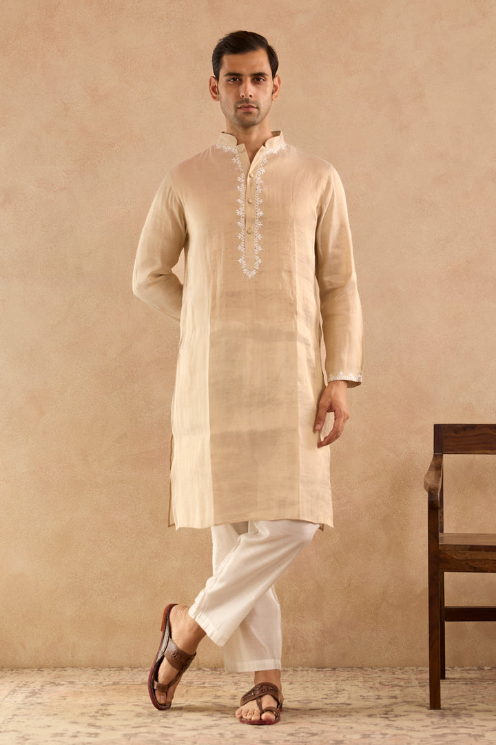 Gold Yoke Embroidered Tissue Kurta