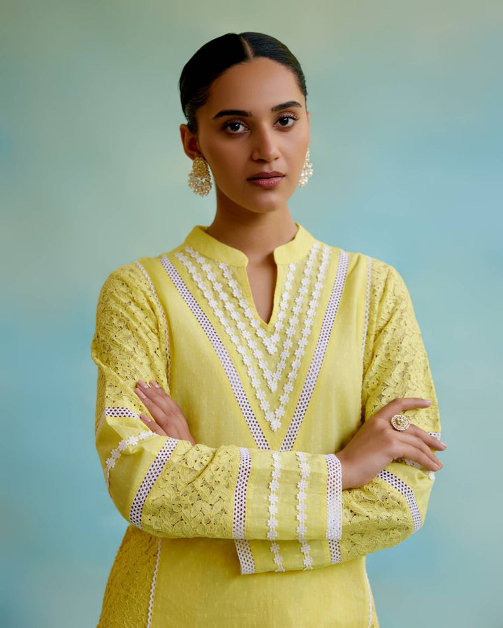 Yellow Embroidered Kurta