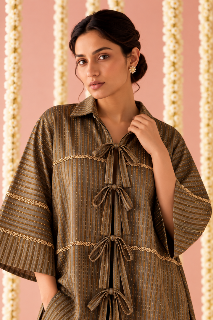 Black Gota Tie-up Co-ord Set - Set of 2