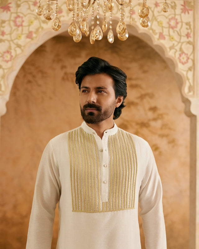 White Gold Silk Kurta