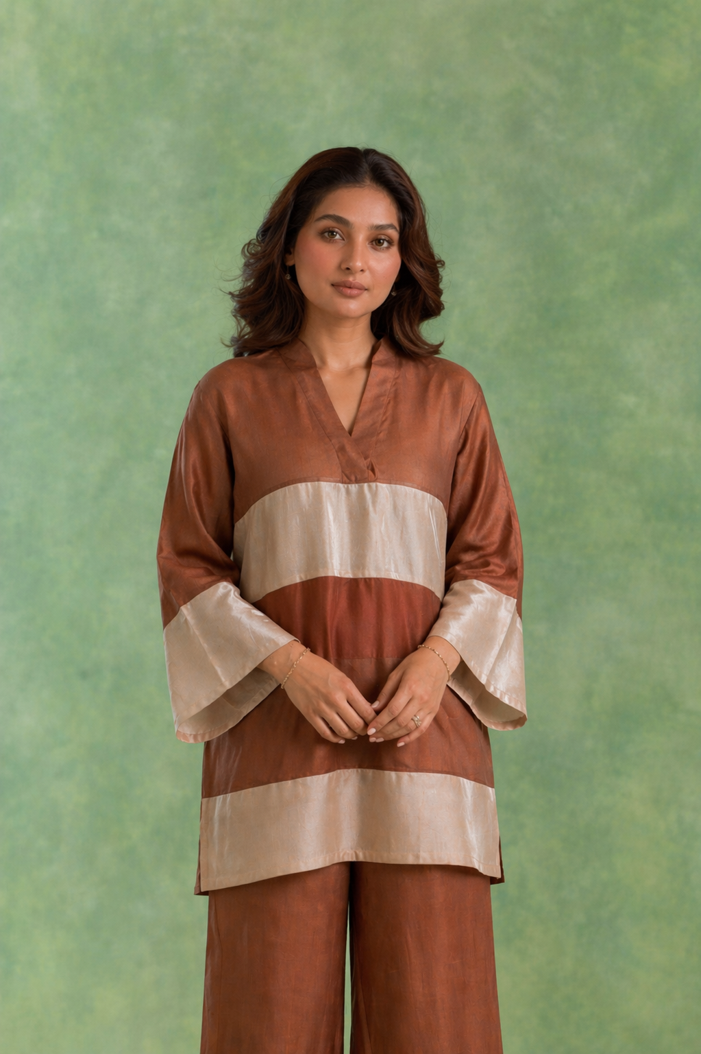 Brown Panel Chanderi Top