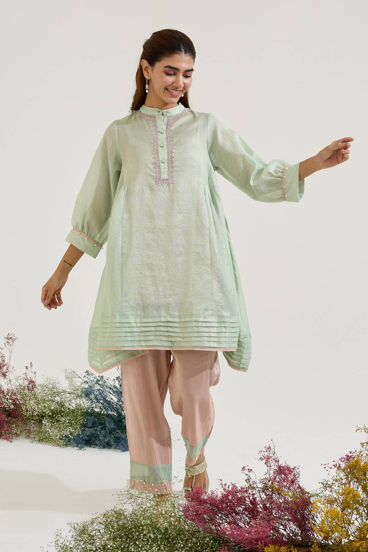 Mint Dori Chanderi Stripe Co-ord Set