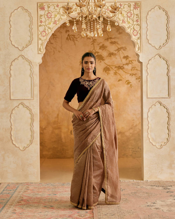 Bronze Petal Crush Tissue Saree