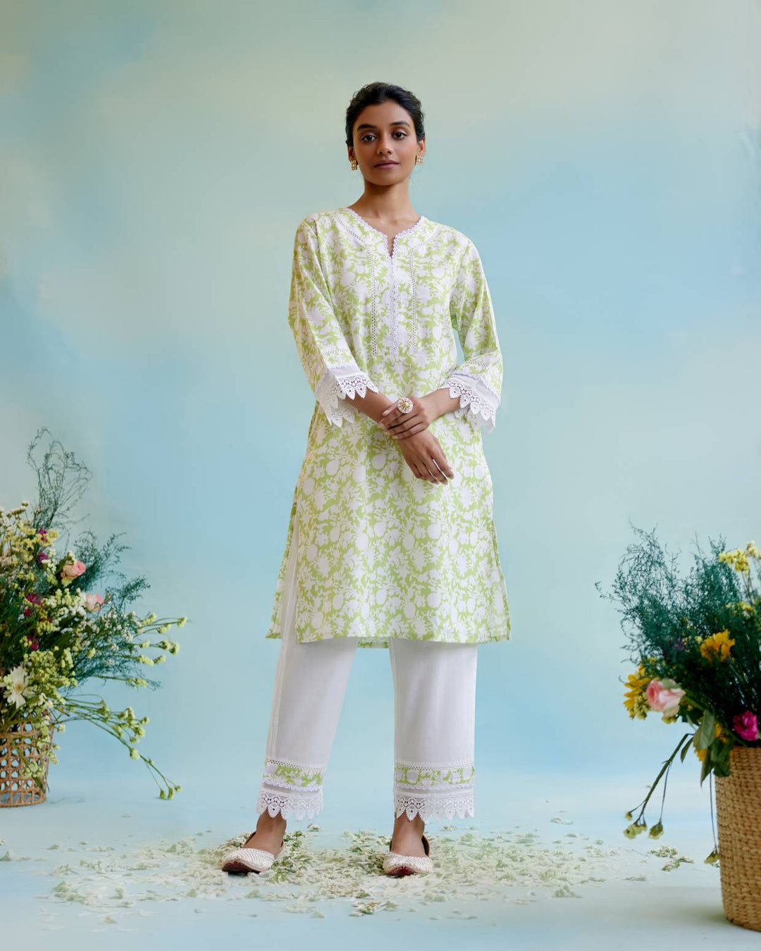 green cotton kurta