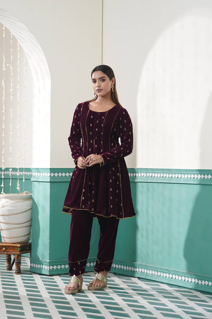 Velvet Floral Anarkali Set