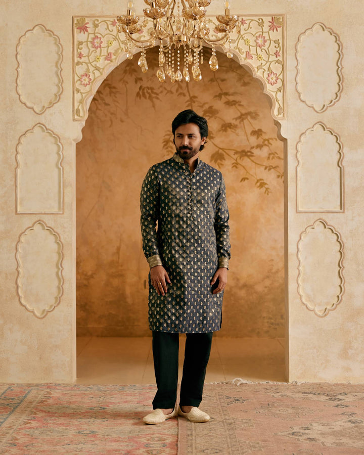 Navy Zari Brocade Kurta