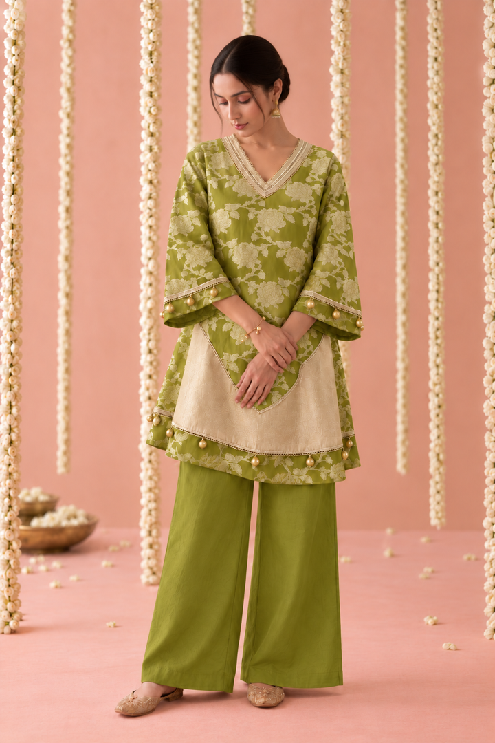 Meadow Jaal Chanderi Brocade Kurta Set with Dupatta - Set of 3