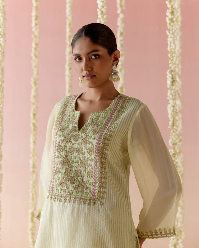 Lime Glory Tissue Kurta with Flared Pants - Set of 2