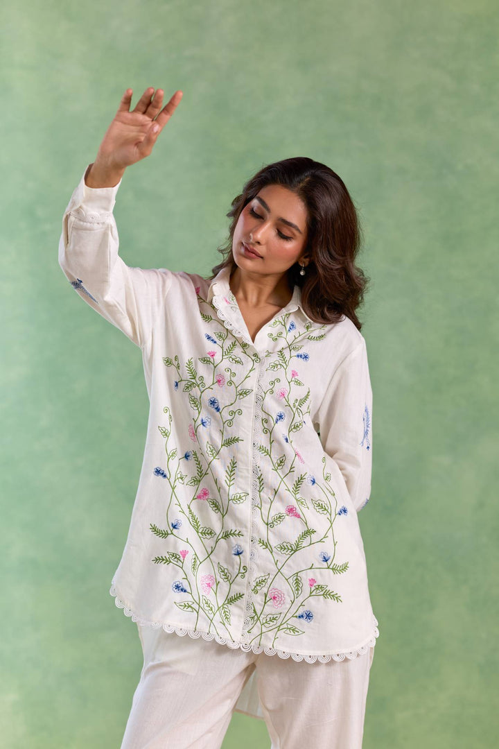 White Floral Embroidered Top