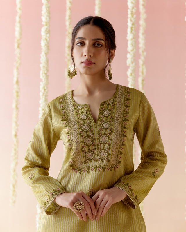 Orchid Green Tissue Kurta with Narrow Pants & Dupatta - Set of 3