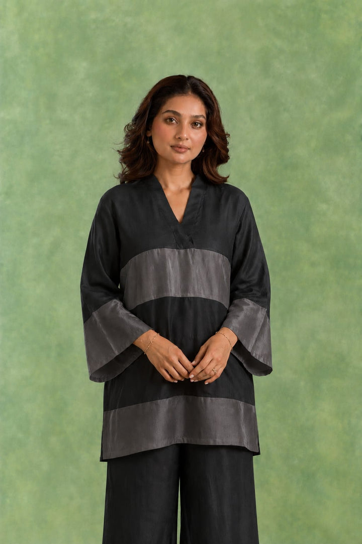 Black Panel Chanderi Top