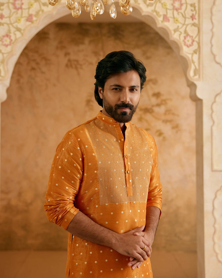 Orange Zari Brocade Kurta