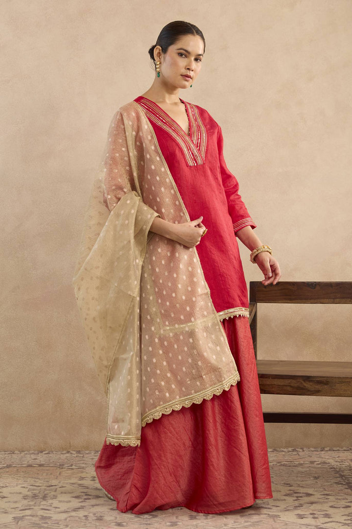 Red Charm Gold Dupatta