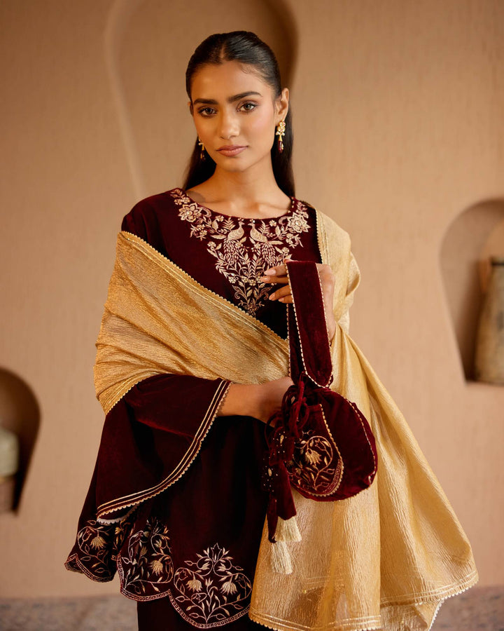 Maroon Gold Dupatta