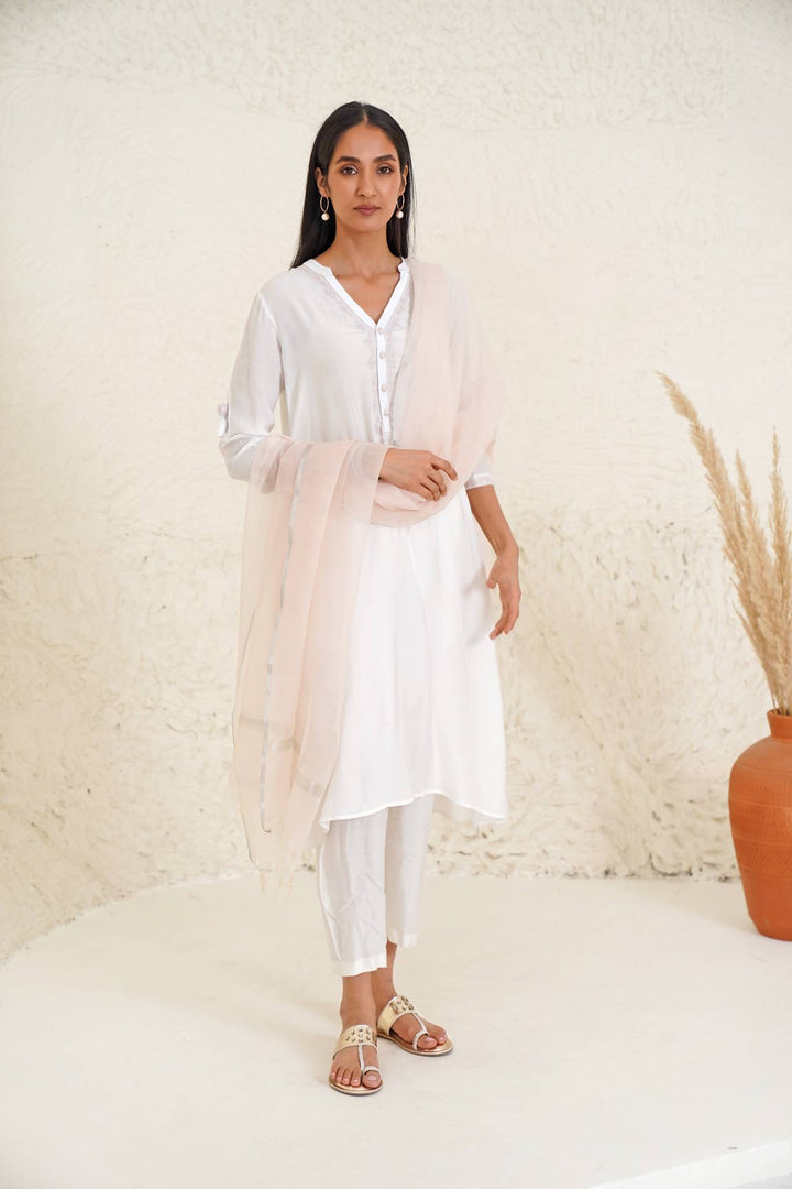 Vanilla foilage kurta with narrow pants