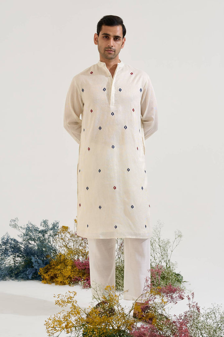 Ivory Buta Chanderi Stripe Kurta