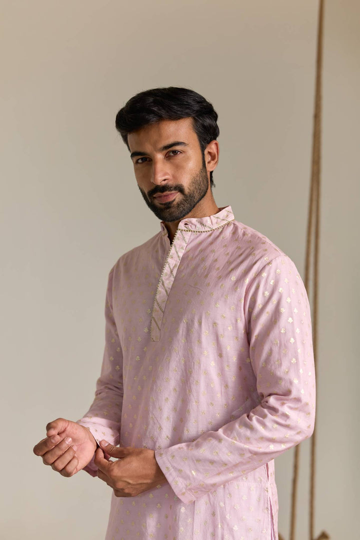 Pink Buta Brocade Embroidered Kurta