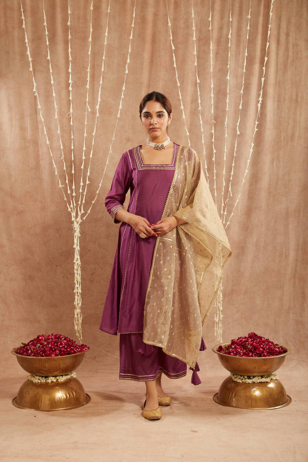 Iris Purple Gota Kurta with Narrow Pants