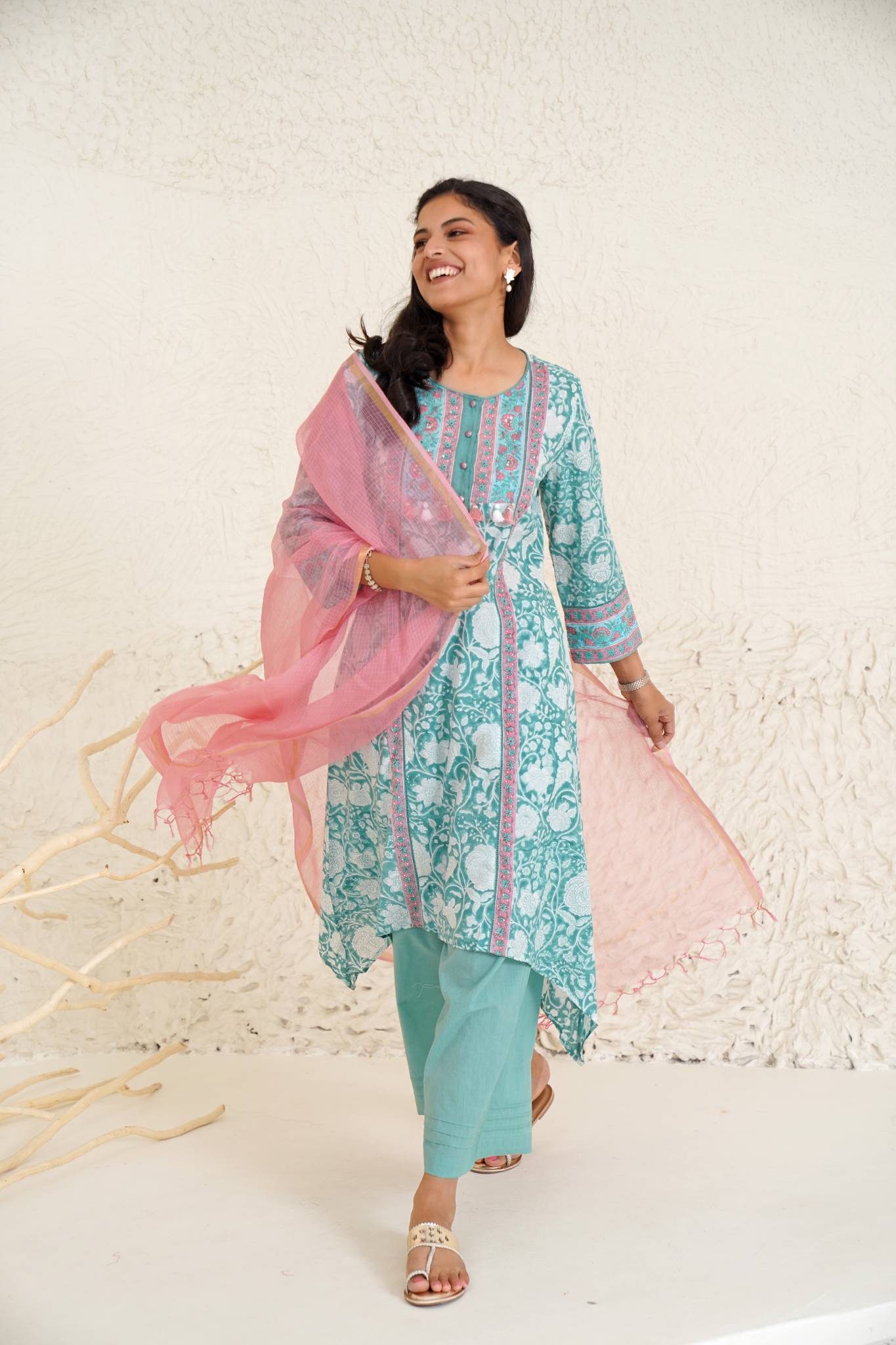 Indian Dress Kurta Set Women Off-white & Blue Printed Kurta With Palazzos  and Dupatta Pure Cotton Kurti With Palazzo Pants Set - Etsy
