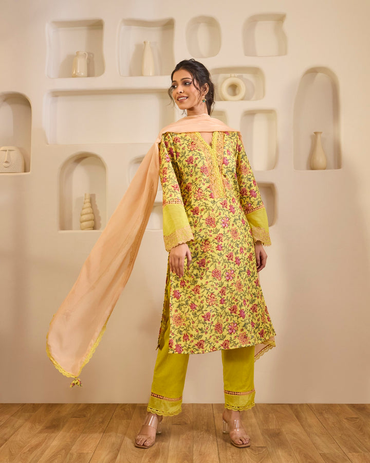 Dahlia Yellow Embroidered Dupatta