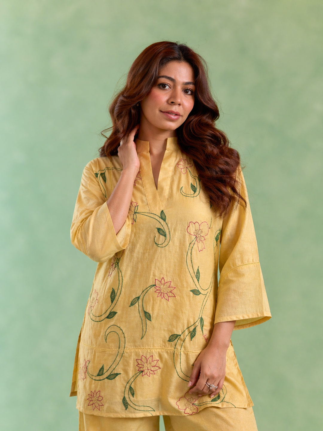 Beige Bloom Embroidered Mul Chanderi Co-ord Set