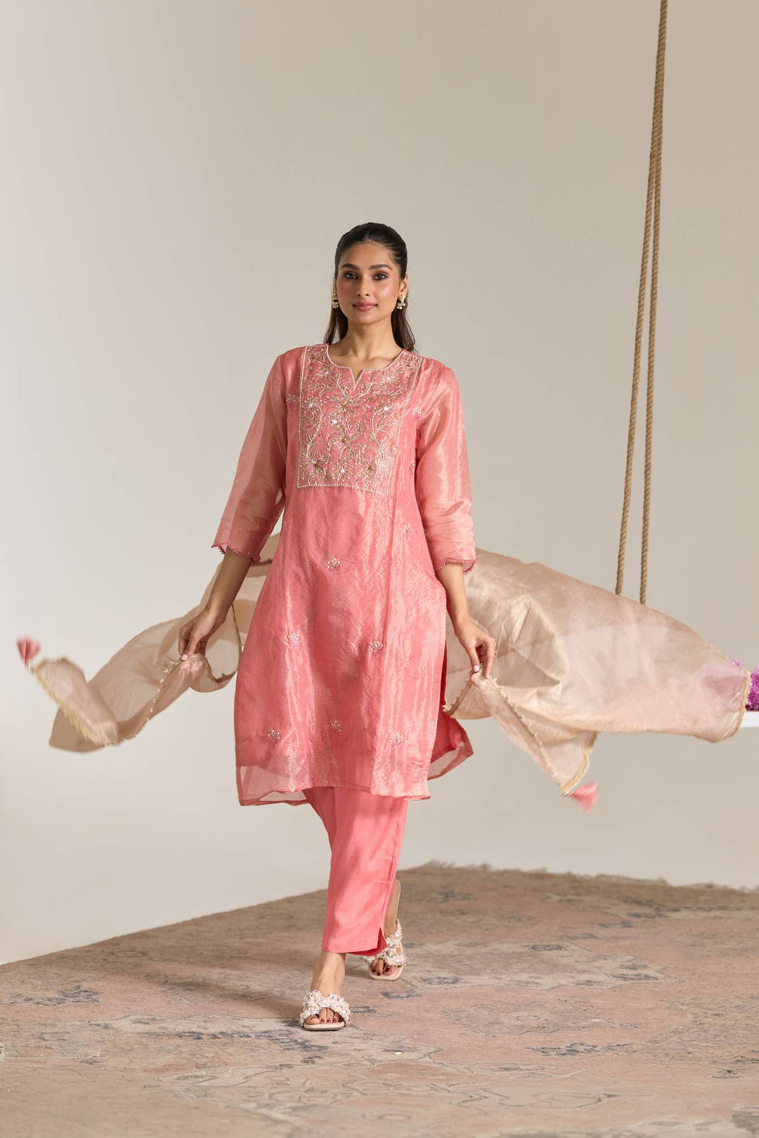 Blossom Pink Kota Tissue Dupatta