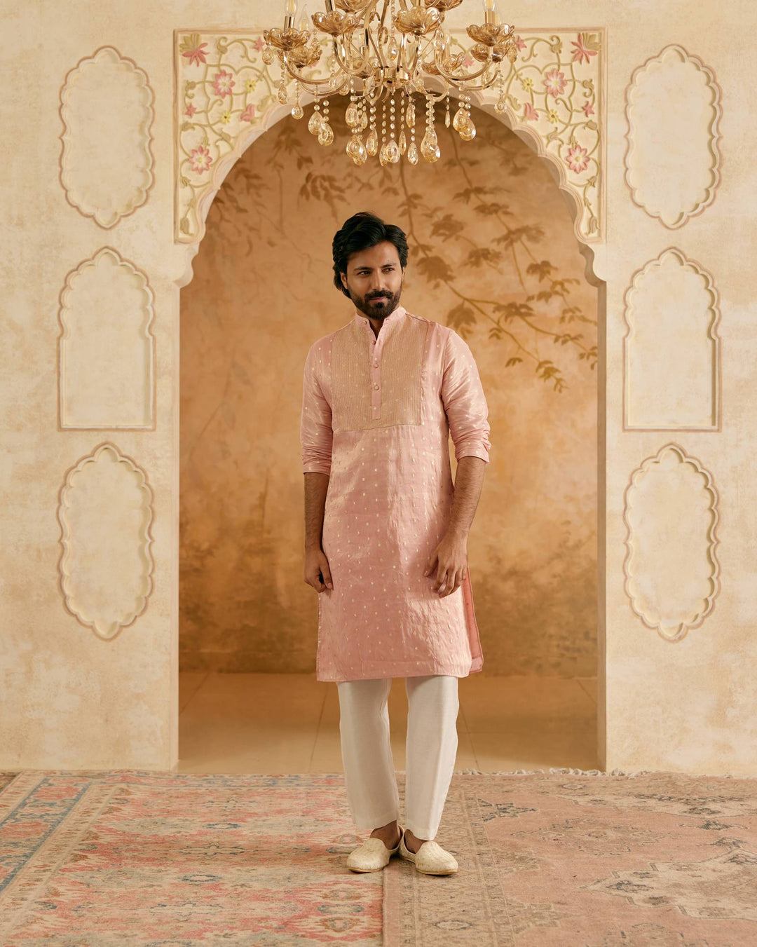 Peach Zari Brocade Kurta