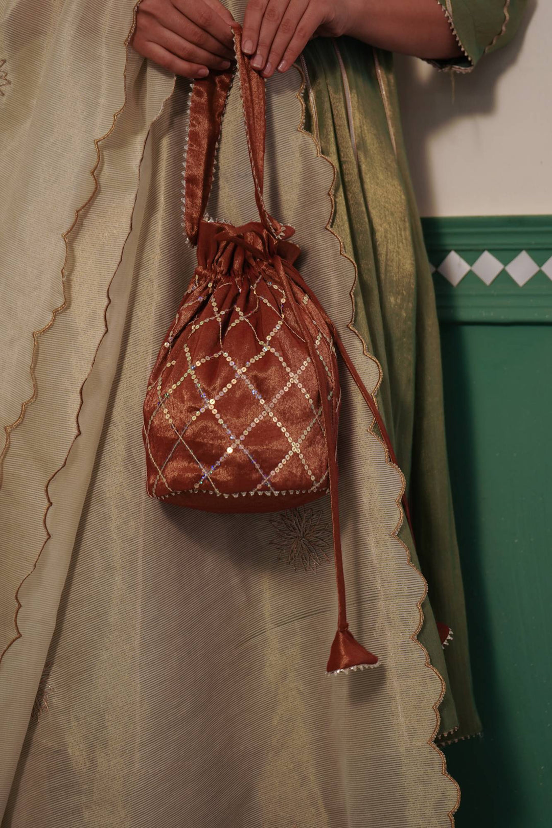 Rust Tissue Potli Bag - Main Image