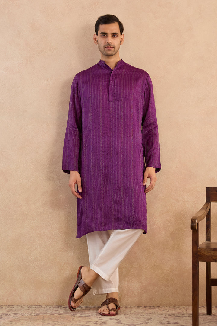 Royal Iris Silk Chanderi Kurta with Narrow Pants - Set of 2