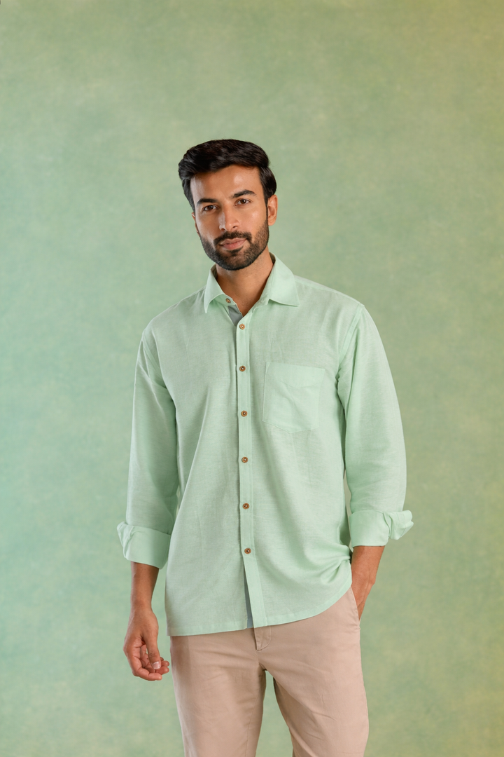 Mint Handloom Linen Shirt