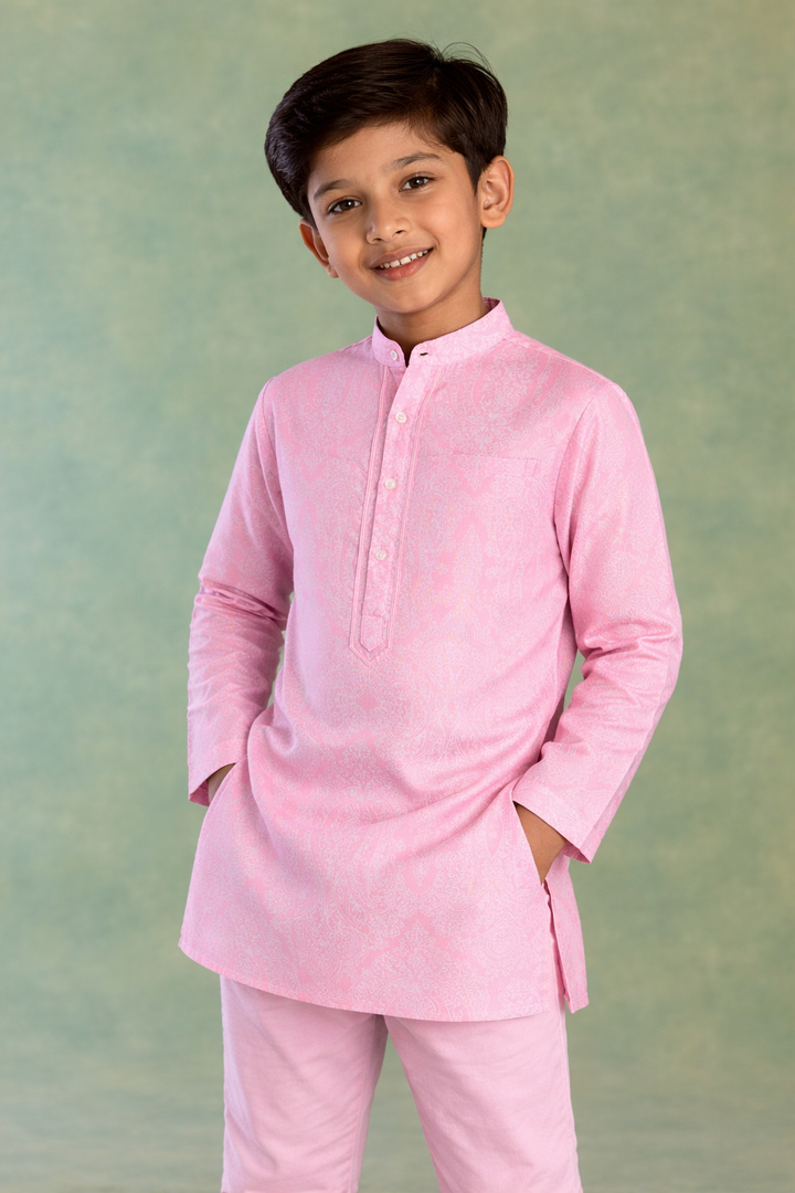 Boys Pink Petal Yoke Kurta Set