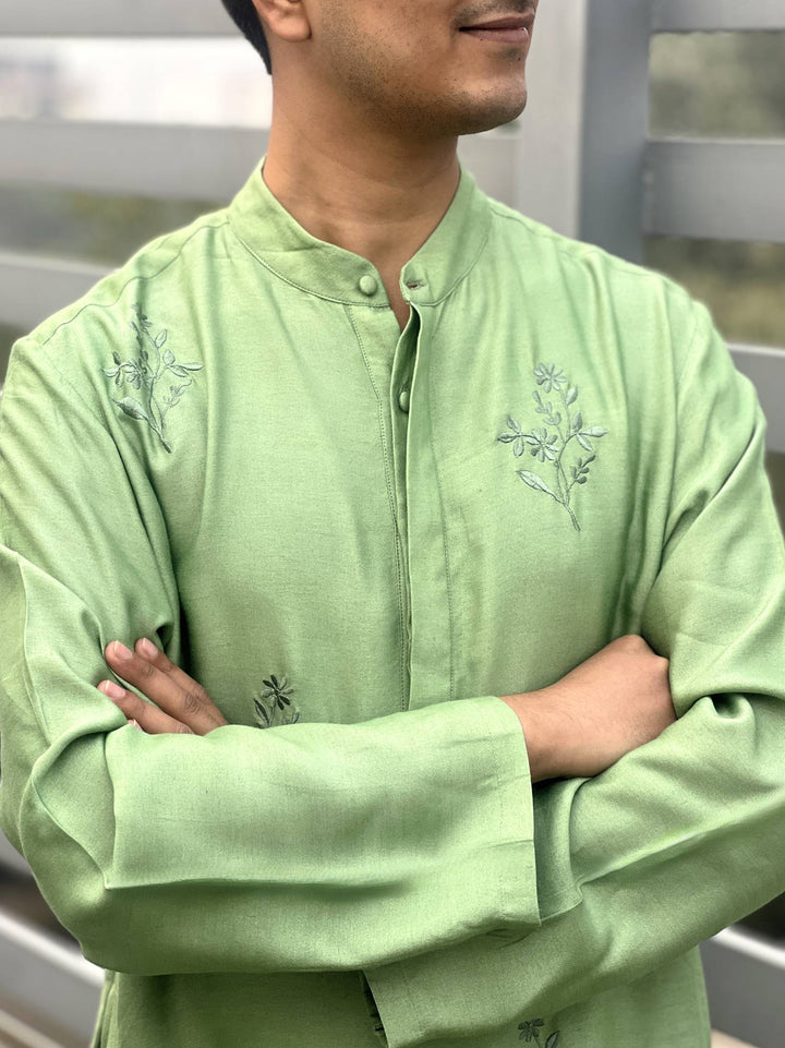 Sage Green Embroidered Silk Kurta