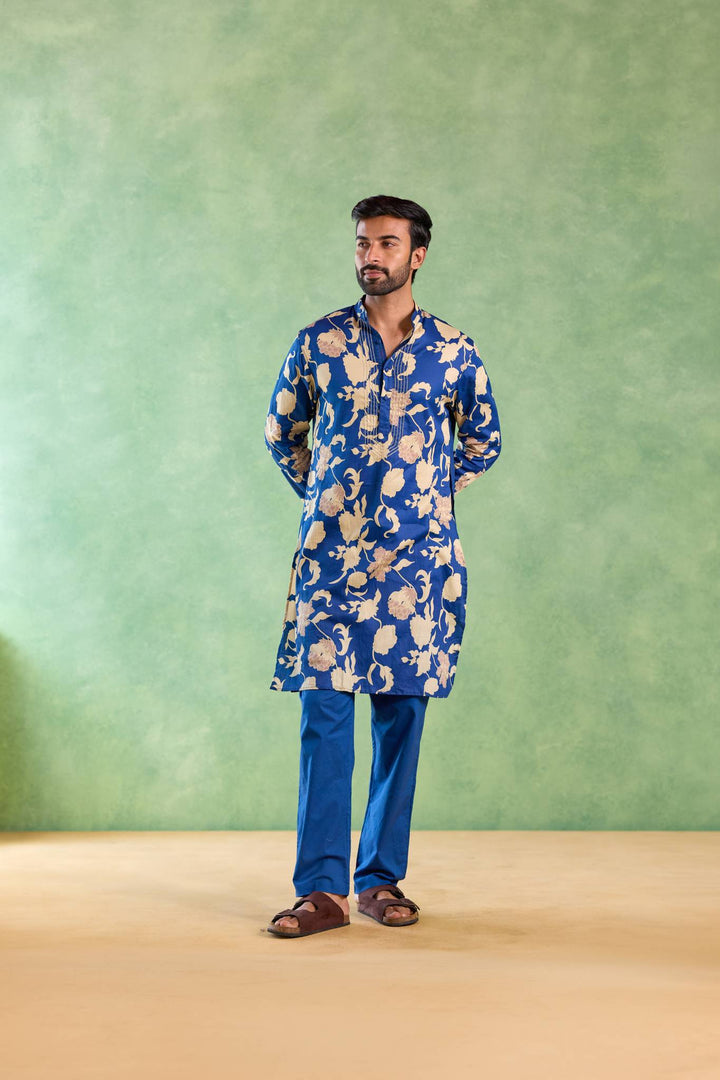 Blue Bloom Floral Jaal Kurta with Narrow Pants