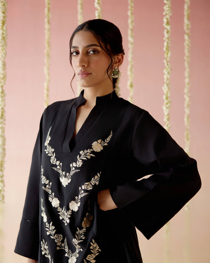 Black Orchid Embroidered Khadi Coord Set