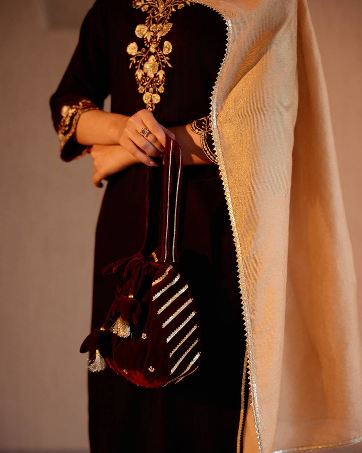 Maroon Embroidered Potli Bag