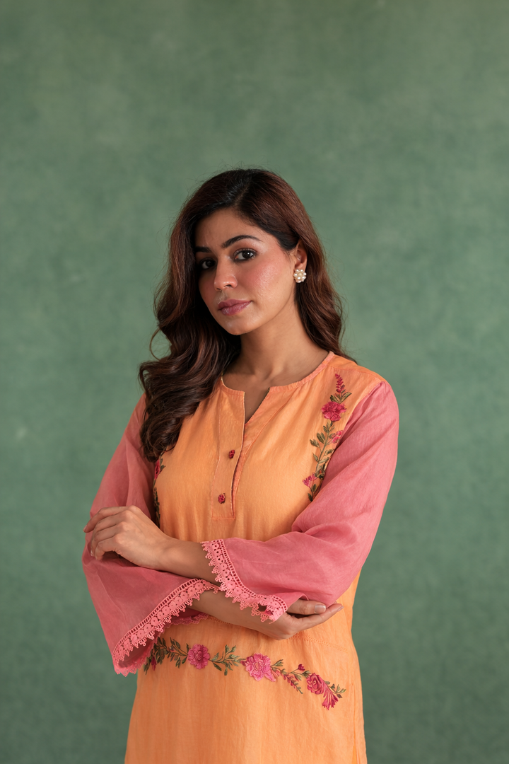 Coral Petal Embroidered Co-ord Set