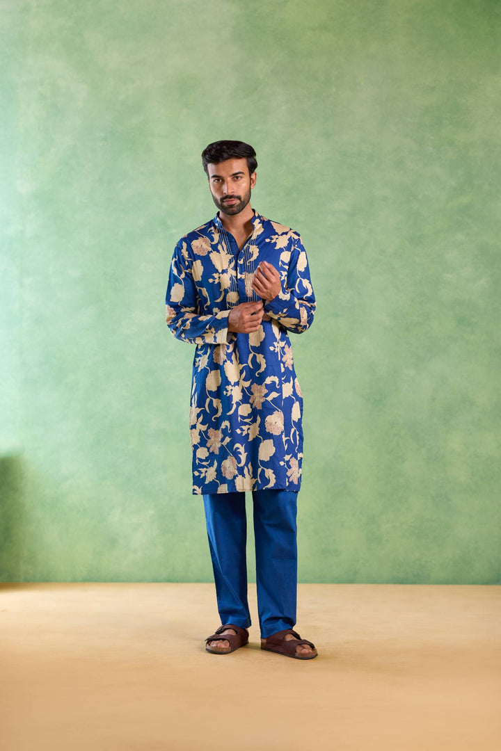 Blue Bloom Floral Jaal Kurta