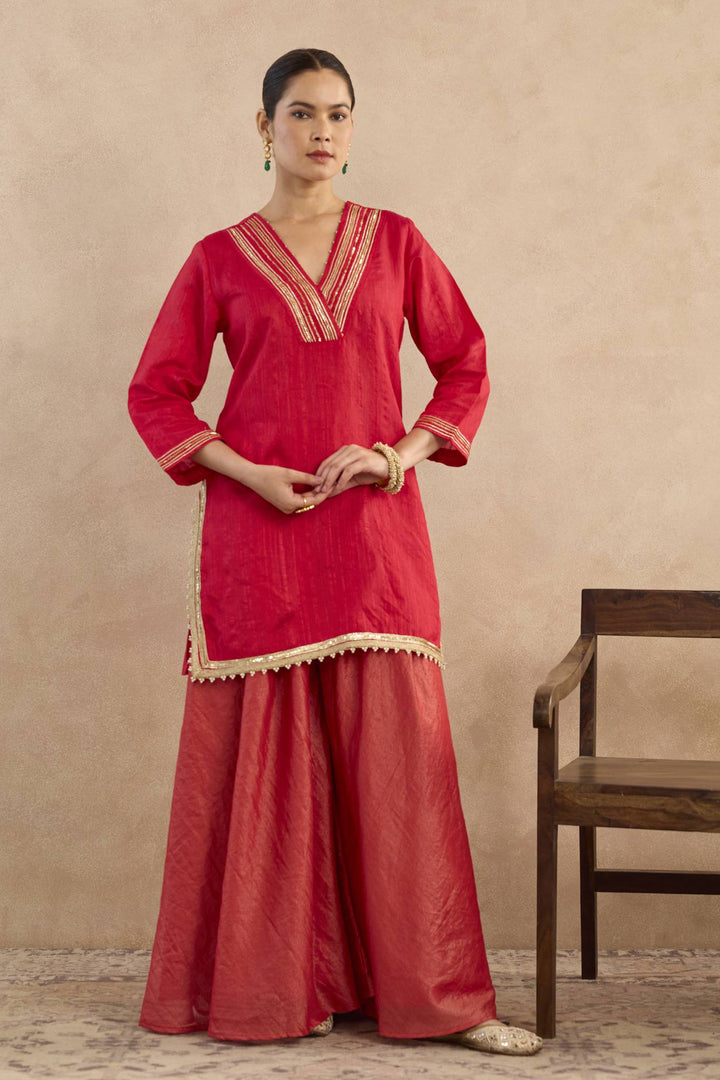 Red Charm Kurta with Sharara - Set of 2