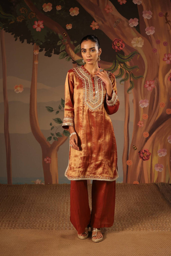 Rustic Zari Tissue Kurta with Flared Pants - Set of 2