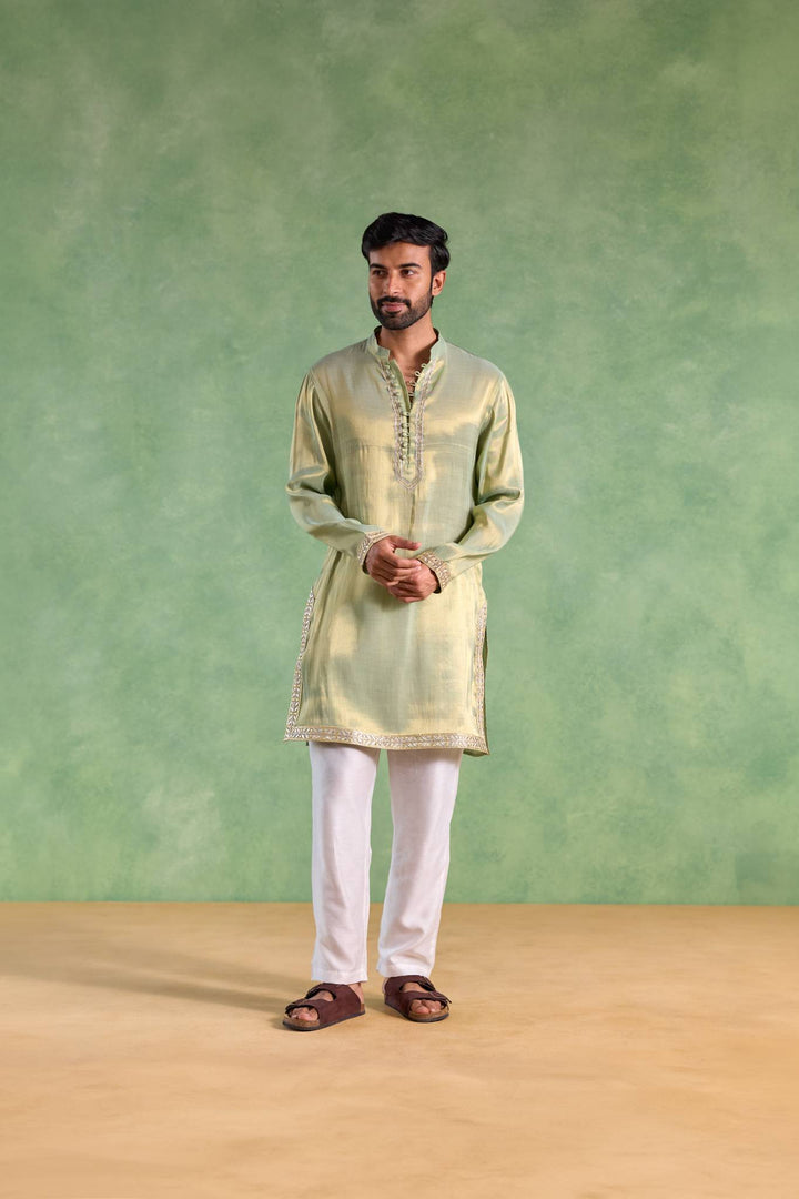 Mint Gold Gota Tissue Kurta