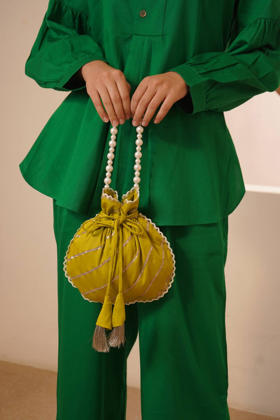 Olive Pearl Potli Bag