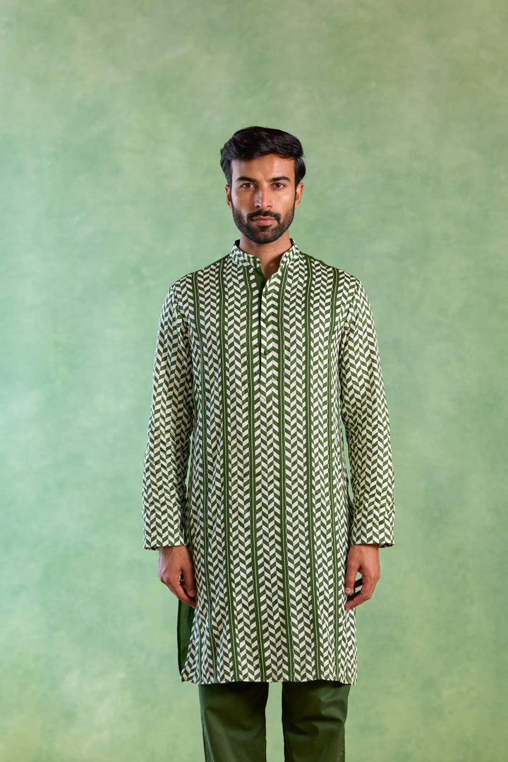 Green Chevron Embroidered Kurta