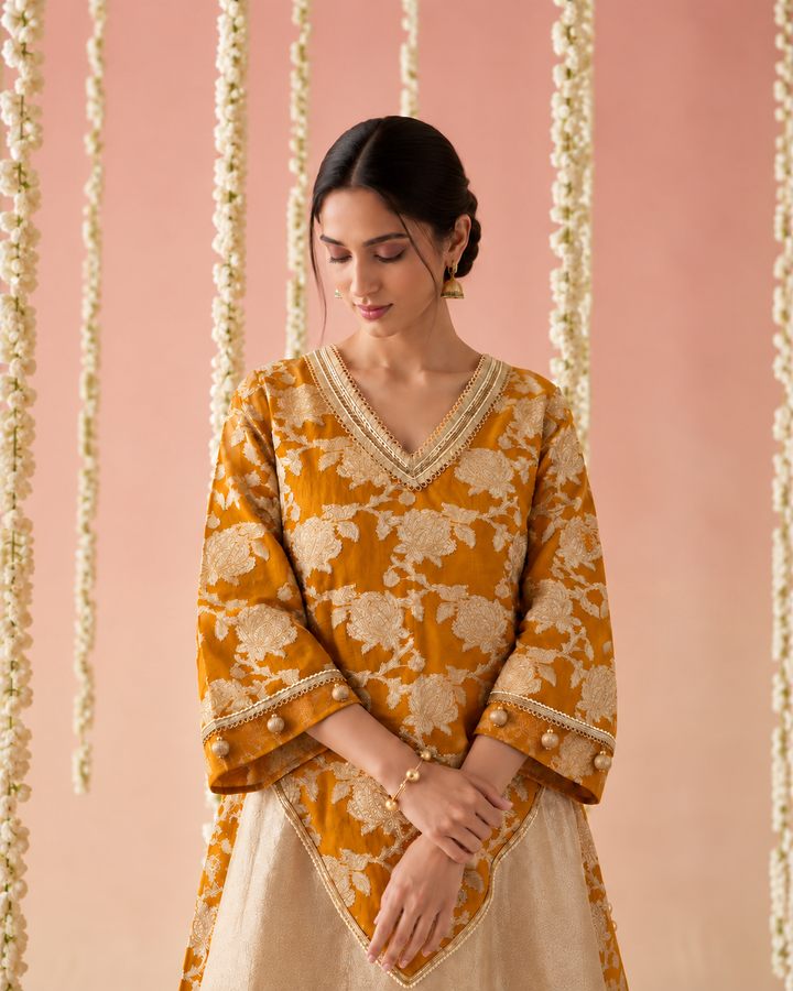 Amber Jaal Chanderi Brocade Kurta Set with Dupatta - Set of 3
