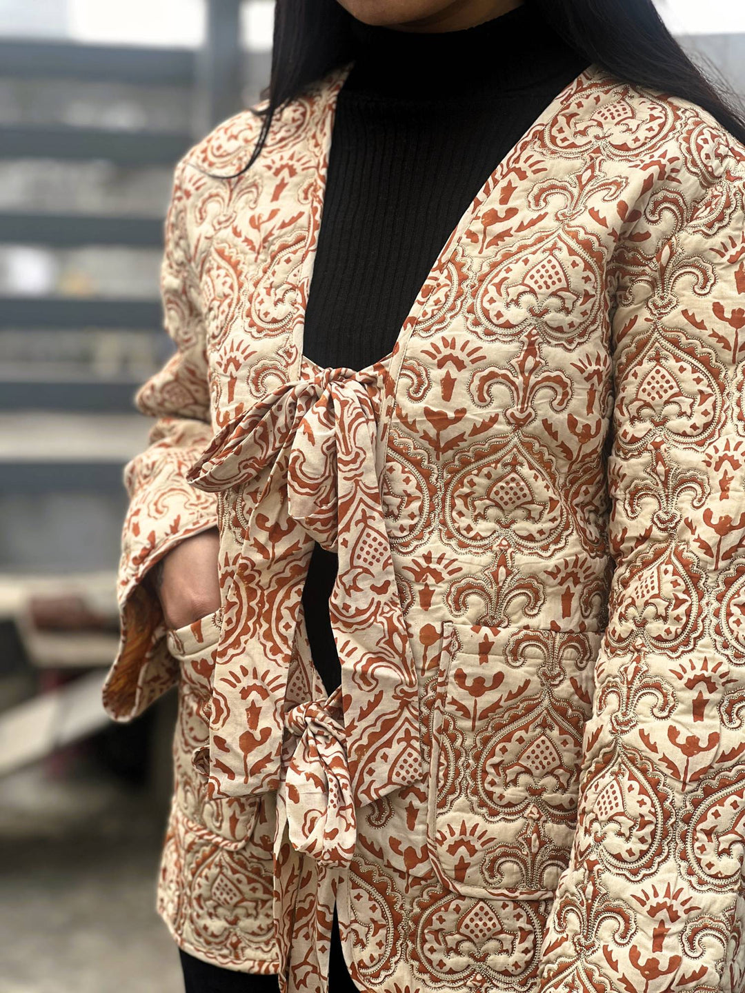 Teak Aari Printed Quilted Jacket