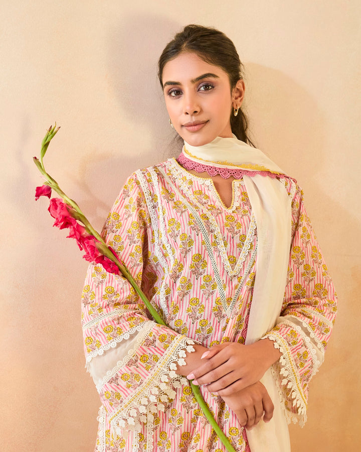 Pink Charm Kurta with Tulip Pants - Set of 2