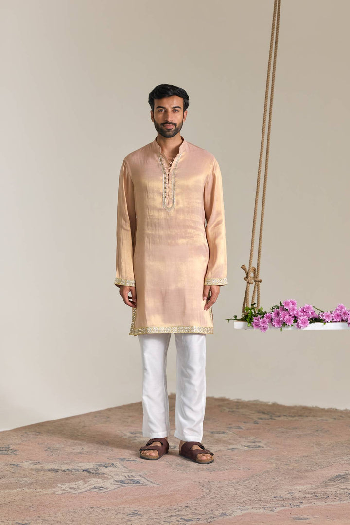 Pink Gold Gota Tissue Kurta