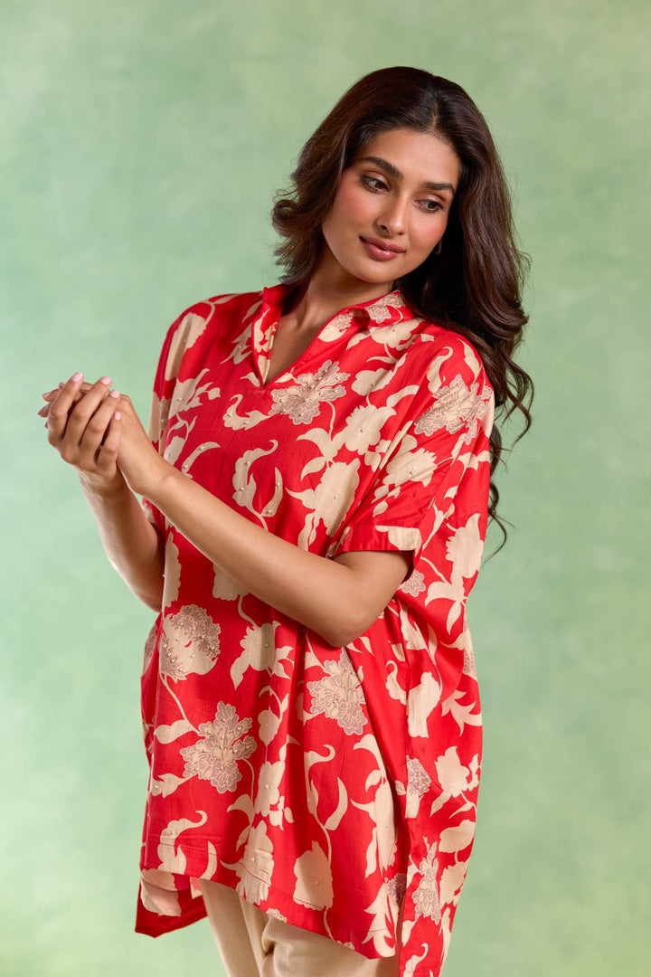 Red Blossom Pearl Top