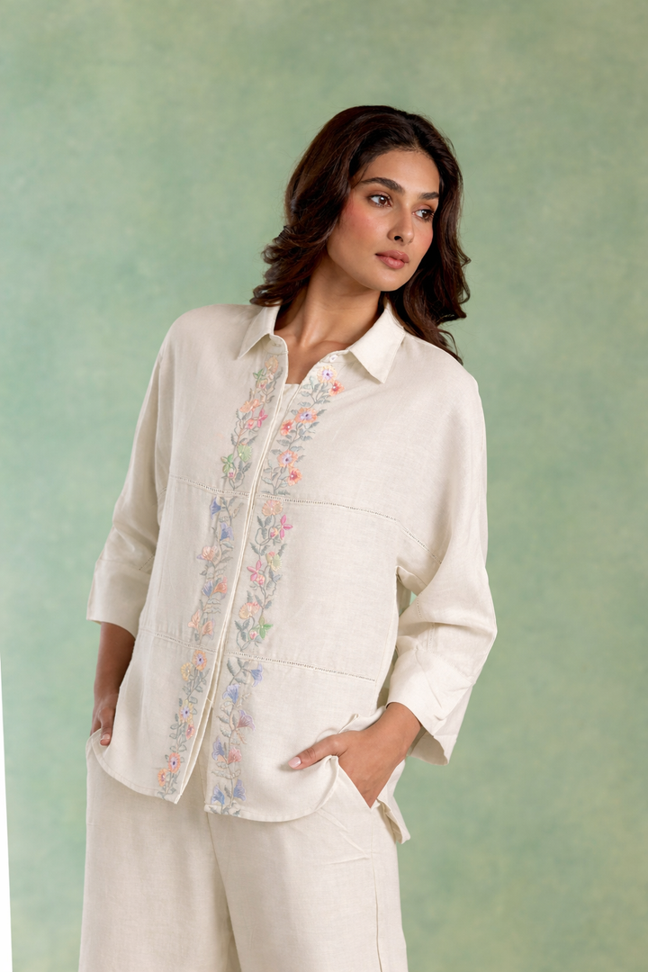 Ivroy Emrboidered Handloom Linen Top